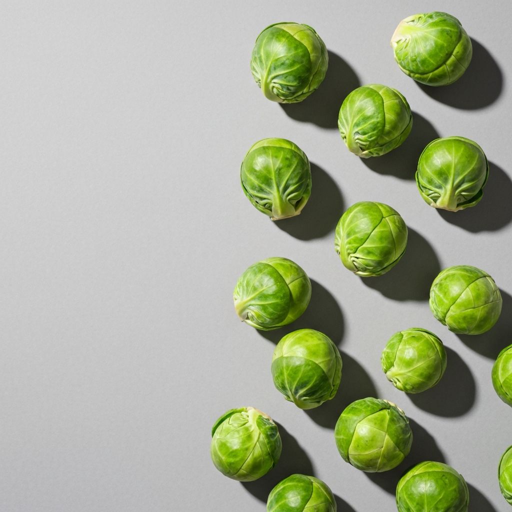 Fresh Brussels sprouts on gray background in minimalist composition